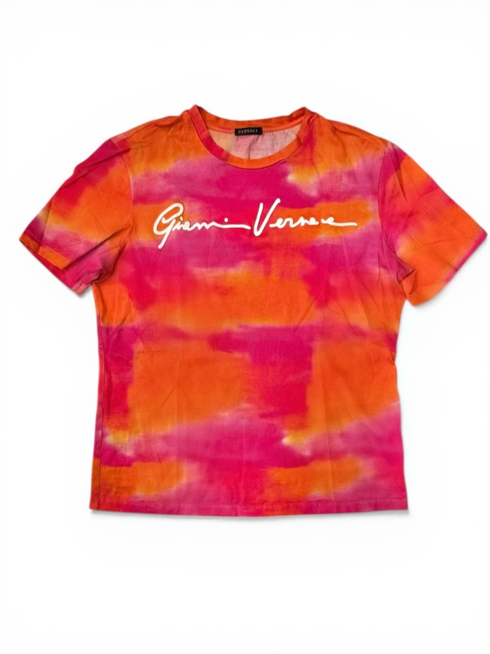 Versace Pink and Orange Gradient Tee with Script Tag Size IT38/S-M